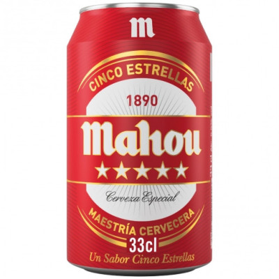 Cerveza Mahou 5 Estrellas especial lata 33 cl.
