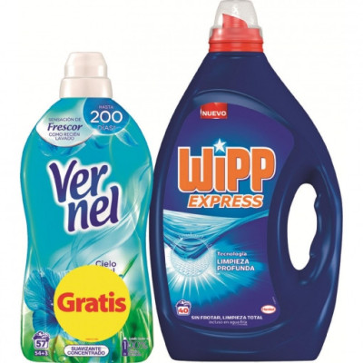 Detergente liquido Wipp Espress 40 lavados + Suavizante Vernel 57 lavados.