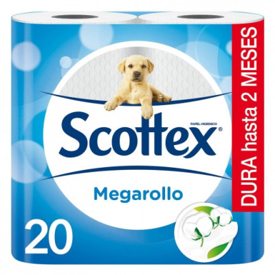 Papel higiénico Megarollo Scottex 20 rollos.