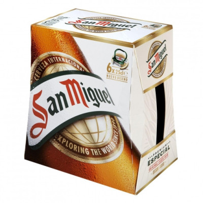 Cerveza San Miguel especial Lager pack de 6 botellas de 25 cl.