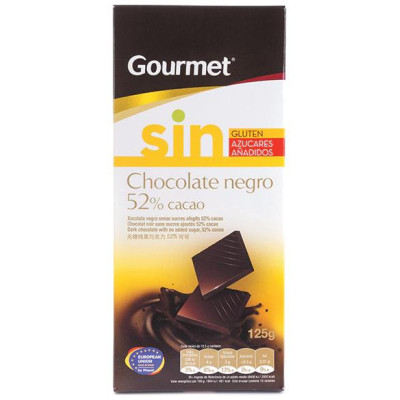 Chocolate Negro 52% sin Azúcar Gourmet 125gr