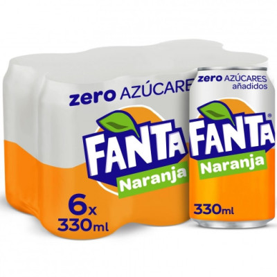 Fanta de naranja zero azúcares añadidos pack 6 latas 33 cl.