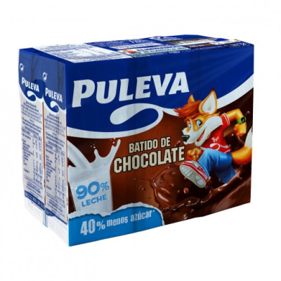 Batido de chocolate Puleva sin gluten pack de 6 briks de 200 ml.
